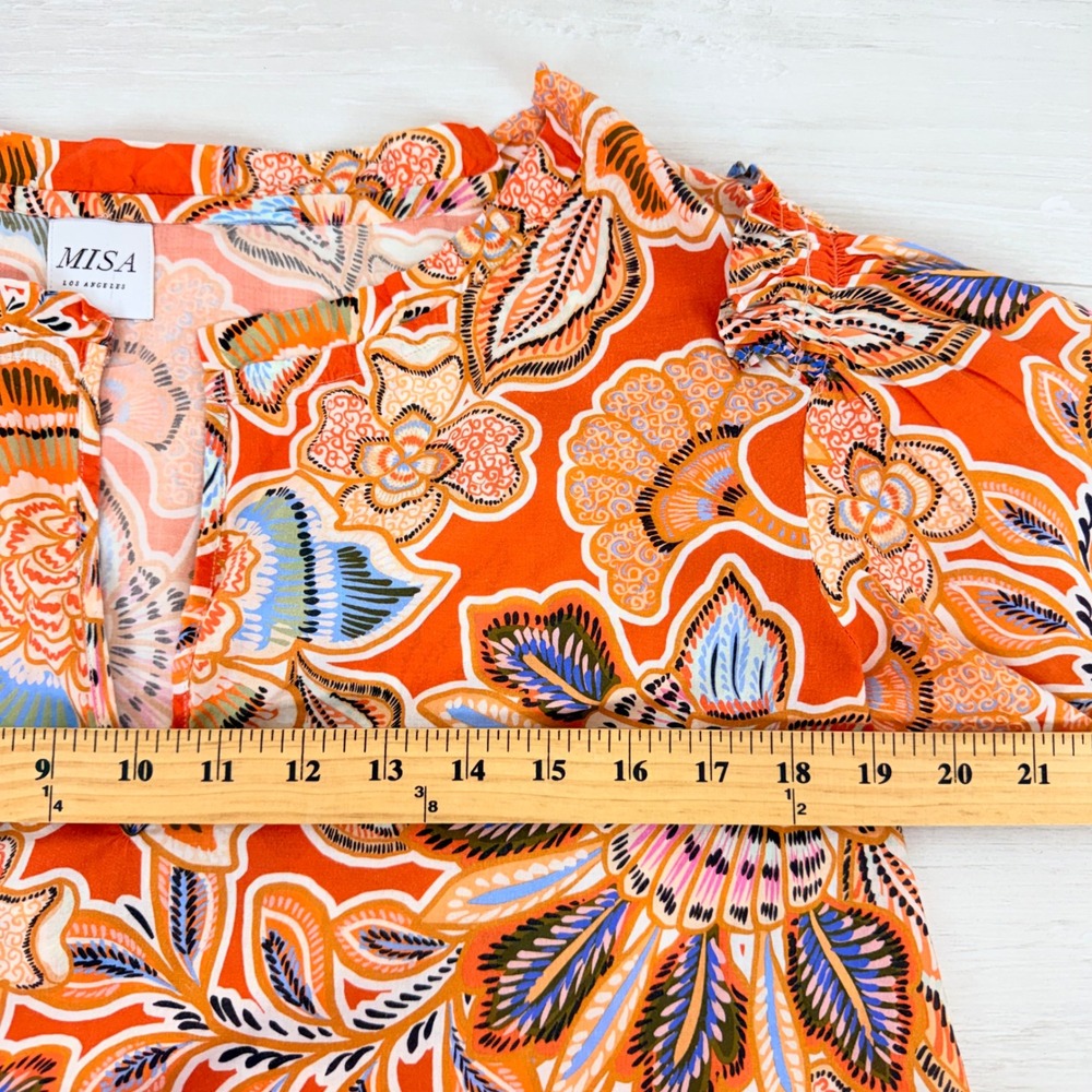 Misa Los Angeles Floral Blouse Womens S Orange Cotton Flutter Sleeve Suparna Top - Picture 11 of 14